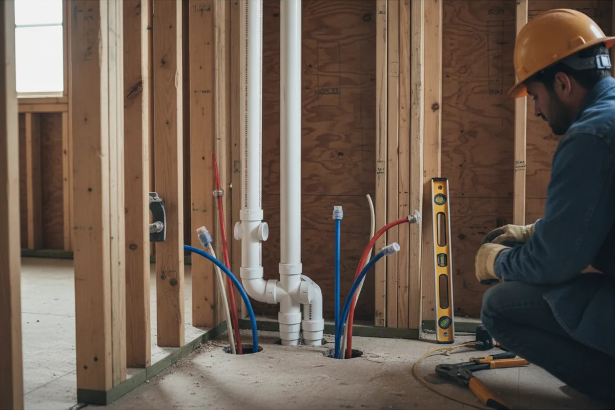 Drain and supply rough-in during Sump Pump Repair in Devine