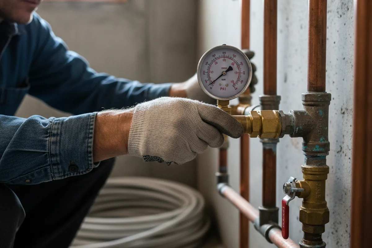 Pressure testing a repaired line during Water Line Repair in Devine